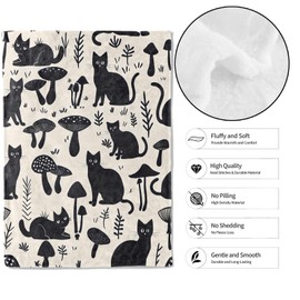 MIEPOS Black Cat and Mushroom Throw Blanket,60x80in,Soft, Lightweight Flannel,Adorable Cats Blankets,Gifts for Kids & Aniaml Lovers,for Couch Travel Picnics,Beach Lounging Home Living Room Decor