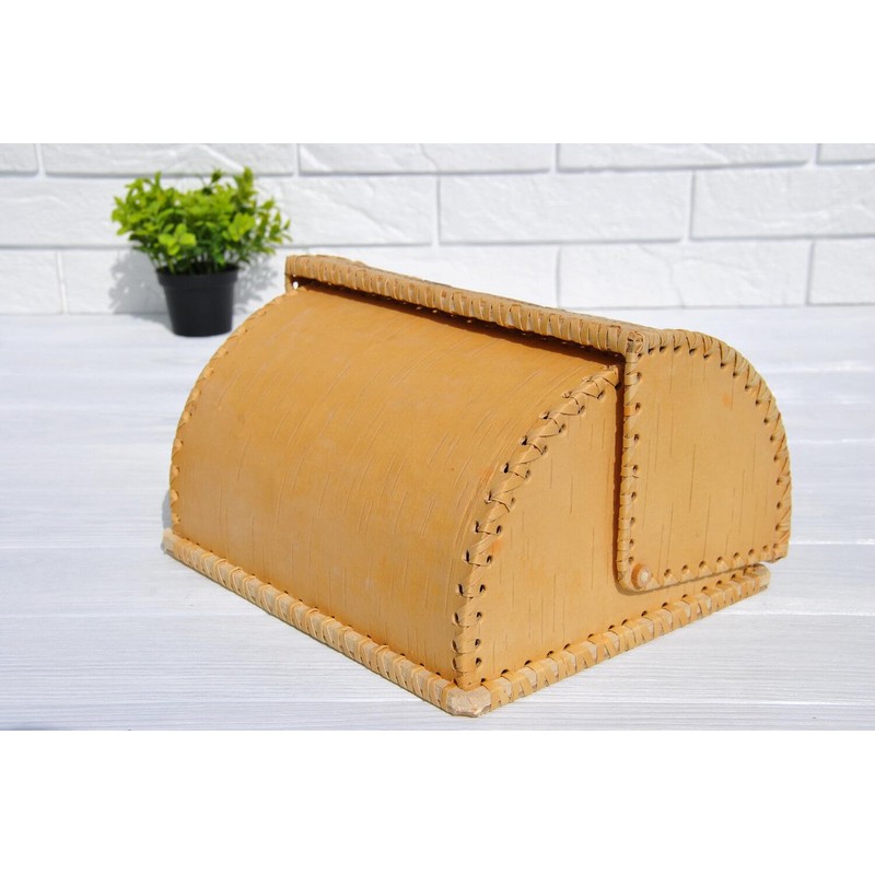 Birds Pattern Birch Bark Bread Box, Large Capacity Bread Storage