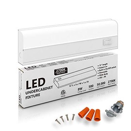 Hardwired LED Under Cabinet Lighting - Dimmable, CRI>90, 2700K (Warm White), Wide Body, Long Lasting Metal Base with Frost Lens 8 Watt, 12" Inch
