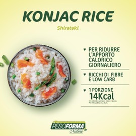 Pesoforma | Konjac Rice Shirataki 150 g, Riso di Konjac Low Carb e Ricco di Fibre, 14 kcal, Pronto in 1 minuto