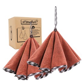 myHomeBody kitchen towels with hanging loop | Round Carbon Fiber Towels, Soft and Absorbent | Set of 2 Brick Red Towels