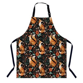 BGBDEIA Cute Fox Fall Autumn Forest Flower Watercolor Chefs Apron, Cooking and Baking Apron for Men and Women, Kitchen Apron, Butchers Apron, BBQ & Catering Bibs
