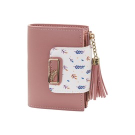 AfitLulu Women's Wallet with 5 Credit Card Slots and ID Window, Women's PU Leather Small Purse Women's Short Purse with Tassel Pendant and Coin Pocket, pink, Modern