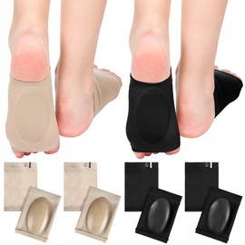 4 pares de mangas de compresión para arco con almohadilla de gel en el interior del metatarso de compresión de apoyo de arco de apoyo de gel para mujeres y hombres, alivio del dolor de pie plano (negro y beige)