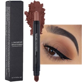 Matte Brown Eyeshadow Stick - Dual-Ended Nude Eyeshadows Crayon with Brush, Waterproof and Long-Lasting for Smoky Eye Makeup