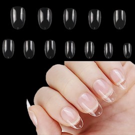 YAARUJEE Nail Tips Short Transparent 240 Pieces Flexible Acrylic Full Cover Extension, No Allergy, Strong Adhesion for DIY & Salon Use, Perfect Oval Shape Fake Nails for Daily Elegance & Special