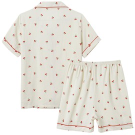 Vopmocld Big Girls Button Down Sleepwear Short Sleeve With Shorts 2PCS Pajama Sets Casual Lapel Loungewear Patterns Printed, 2PCS-RedCherry, 12
