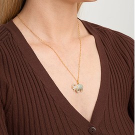 MORGAN & PAIGE .925 Sterling Silver 18K Gold Plated Genuine Jade Elephant Necklaces for Women - Jade Stone with Created White Sapphire Gold Necklace for Women Jewelry for Her, 18 inch