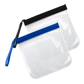 FuninCrea Travel Toiletry Bag, Transparent Toiletry Bag, Small Aeroplane Liquids Bag, 20 x 20 cm Toiletry Bag, Travel Essentials with Zips and Cords, Black+blue, Pack of 2