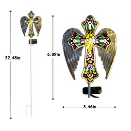 TEDOF Solar Glass Cross Stake Lights Outdoor Garden Lights,Cemetery Decorations for Grave,Jesus Cross Angel Wings Memorial Gifts for Mom,Yard Lawn Garden Patio Christmas Decor