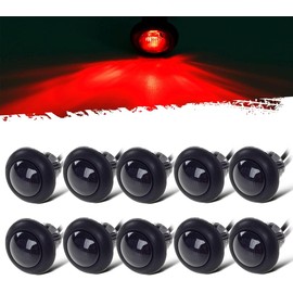 Partsam 10X 3/4" Round Red LED Marker Lights Side Marker Clearance Indicators Bullet Light for Trailer Truck Car Bus Van Pickup RV Camper UTV ATV, Smoked Lens,12V