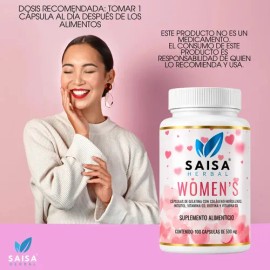 Colágeno Biotina Mujer 100 Cápsulas Saisa Womens Herbal Cabello Piel Uñas Vitamina Inositol Suplemento Alimenticio