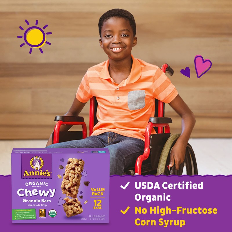Annie's Organic Chewy Granola Bars, Chocolate Chip, 12 ct