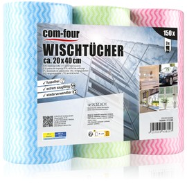com-four® 3x 50 cleaning cloths on a roll - Cleaning cloths for kitchen, bathroom and household - Multi-purpose rags in [selection varies] (0150 sheets - 20x40-3 colors)