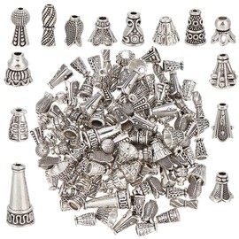 SUNNYCLUE 1 Box 100g Bead Cone Caps Tassel Bead Caps Alloy Metal Silver Assorted Random Styles Tibetan Antique Floral Cone Beads Loose Spacers Bulk for Jewellery Making Supplies Bracelets Necklaces