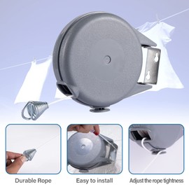 Retractable Clothesline - 39 FT Havy Duty Laundry Line with 12 Wood Cilps, Portable and Adjustable Clothesline Wall Mount for Indoor Outdoor