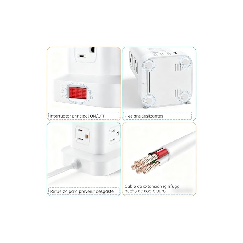 SMALLRT Regleta Torre Multicontacto, Extension Electrica USB C, Conector Multiple
