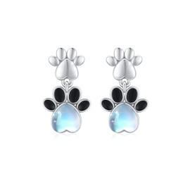 Moonstone Earrings 925 Sterling Silver Cat Paw Print Stud Earrings Heart Earrings Animal Hanging Earrings Jewellery for Women Girls Ladies Daughter, Sterling Silver