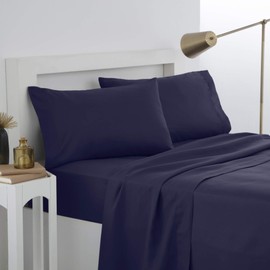 Martex 4 Piece Full Microfiber Bed Sheet Set - Full Sheet Set - 1 Fitted Sheet, 1 Flat Sheet, 2 Pillow case - Brushed Microfiber - Super Soft - Wrinkle Resistant - Navy Sheet Set (Full, Navy)