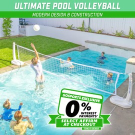 GoSports Splash Net PRO Pool Volleyball Net - Includes 2 Water Volleyballs and Pump - White, Red, or Blue
