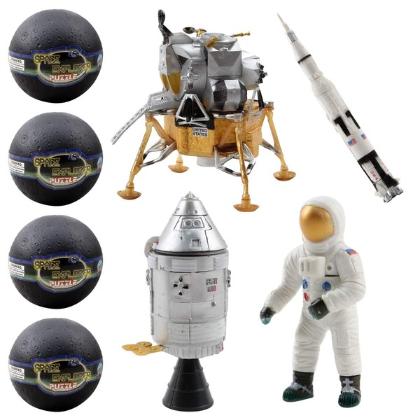 Vokodo Space Toys Station Building Kit in 4 Moon Capsules Kids 3D Puzzle with Astronaut Rocket Pod and Lunar Lander Science NASA Shuttle Exploration STEM Education Easter Great Gift Children Boy Girl