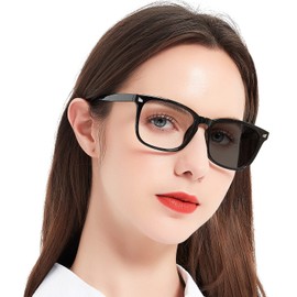 MARE AZZURO Photochromic Reading Glasses Women Blue Light Blocking Square Readers 1.0 1.5 2.0 2.5 3.0 3.5 4.0 (Black, 4.00)