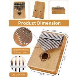 17 Key Kalimba Thumb Piano - Wood Finger Piano With Mahogany Body, Portable Mbira for Kids, Adults, Beginners, Professionals (01)