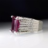 THJEW Female Big Red Square Ruby Stone Ring,Silver Large Exaggerated