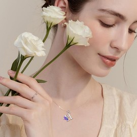 LONAGO Initial H Necklace for Women 925 Sterling Silver Purple Butterfly with A-Z 26 Letters Pendant Necklace for Graduation Gifts