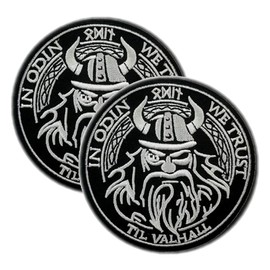 2 PCS AliPlus Viking Patches in Odin We Trust Valhalla Patch Embroidered Patches Tactical Morale Patch Hook and Loop(Black White)