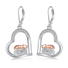 JBAERD Book Cat Earrings Sterling Silver Book Dangle Earrings Book Jewelry Gifts for Women