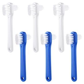 Patelai 6 Pack Denture Cleaning Brush Dual Head Portable Denture Toothbrush Hard Double Sided Multi-Layered Bristles False Teeth Toothbrush for Care Clean Clear Brace Mouth Guard(Blue White,Flat)