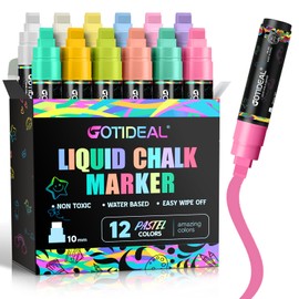 GOTIDEAL Window Markers, Jumbo Chalk Markers for Blackboard, Washable Car Marker for Chalkboard Glass Mirrow,10mm Thick Tip12 Colors(Pastel Color)