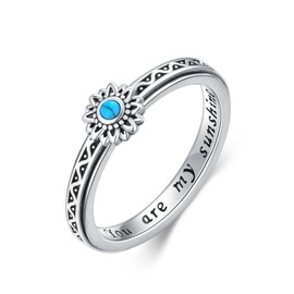 HUKKUN Sunflower Fidget Ring Sterling Silver Spinner Ring for Anxiety Sunflower Fidget Jewelry for Women