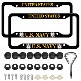 2 Pcs Aluminum License Plate Frame for U.S. Navy,4-Hole Matte Black Car Licenses Plate Covers Holders Frames for USN with Screw Caps