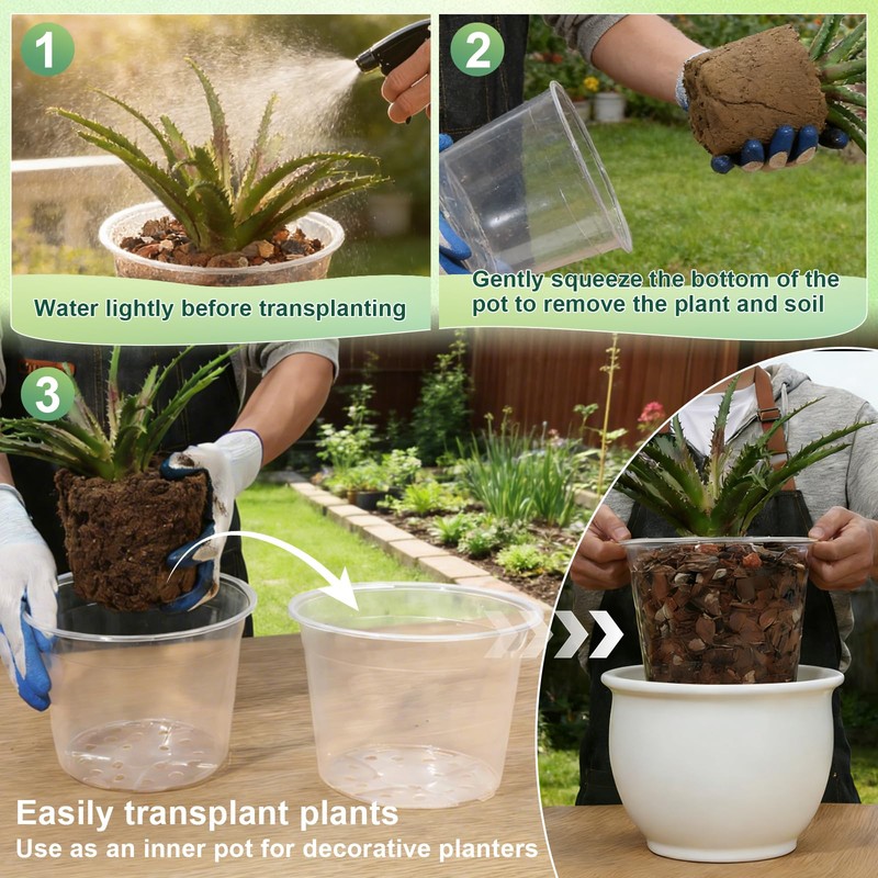 GUGEMEI 12/10/8 Inch Clear Nursery Pots with Drainage Holes, 12