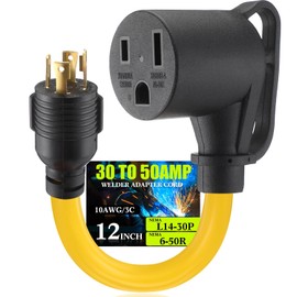 Tellegloww 1FT 30Amp to 50Amp Welder Adapter Cord, Compatible with NEMA L14-30P Male to 6-50R Female Locking 4 Prong to 3 Prong Welder Power Adapter, STW 10 AWG/3C, 30 Amp 250V 7500 Watt ETL Listed