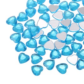 sourcing map 60 Pcs Acrylic Heart Rhinestone 12mm Flat Back Plastic Gems Jewelry Stickers for Craft Bead Face Painting Costume Jewelry Making, Lake Blue