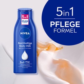 NIVEA Rich Body Milk (250 ml), Intensely Nourishing Body Cream with Almond Oil of Natural Origin, Lotion with Deep Care Serum and Vitamin E