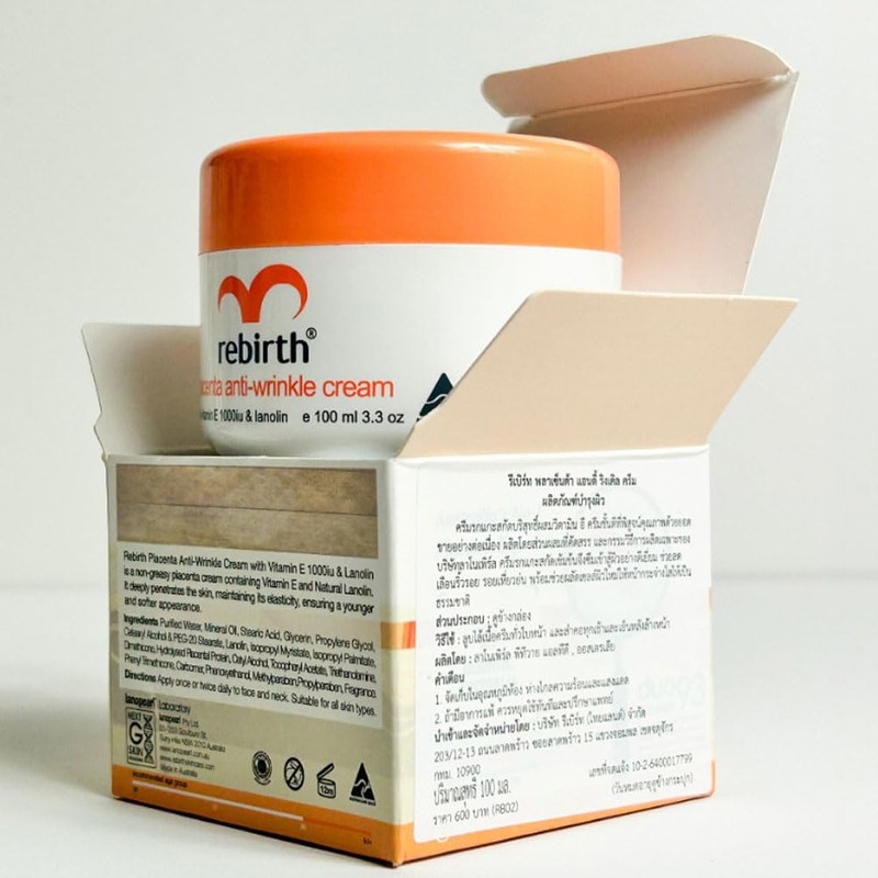 Rebirth Placenta Anti Wrinkle Cream 100 Ml. 3.3 Fl.oz 1pcs.