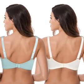 Curve Muse - Brasier reductor con aros para mujer, talla grande, con bordado de encaje, 2 o 3 unidades, Blue Haze, rosa claro (2 unidades), 48C