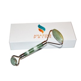 Jade Roller for Face | 100% Real Jade | Natural Jade Facial Massager Set for Woman and Man | Best Anti-Aging and Double Neck Slimming Therapy Nephrite Roller | Double Sided | Gift Box |Amazing Prime