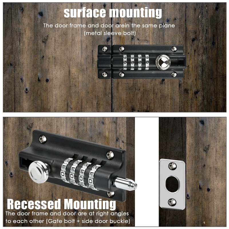 YOPEUC 2 Combination Locking Bolt, 4 Digit Sliding Lockable Padbolt,