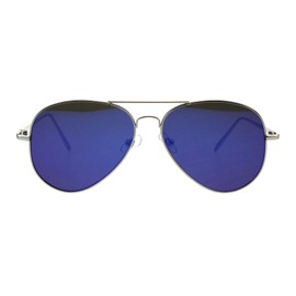 Flat Frame Aviator Sunglasses Unisex Mirrored Shades UV 400 Silver, Blue