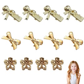 12pcs Gold Bow Small Hair Clips Mini Bows for Hair,Gold Hair Barrettes,Mini Bows for Hair,Gold Clips for Hair,Bow Hair Clip,Tiny Hair Clips,for Girls Everyday Wear,Parties and Special Occasions