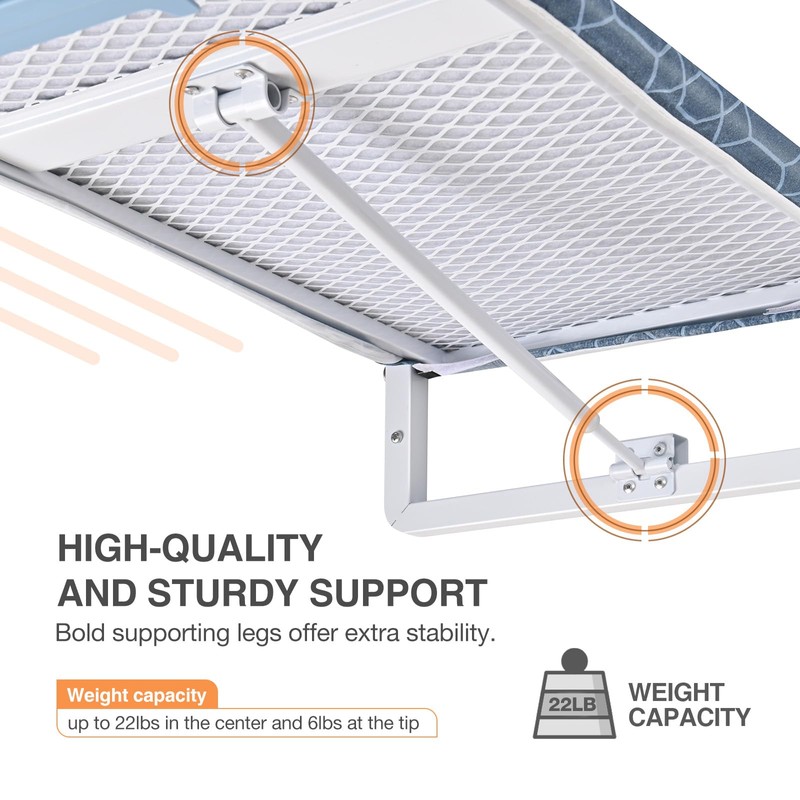 KINGBOARD Wall Mounted Ironing Board with Iron Holder, Compact Ironing