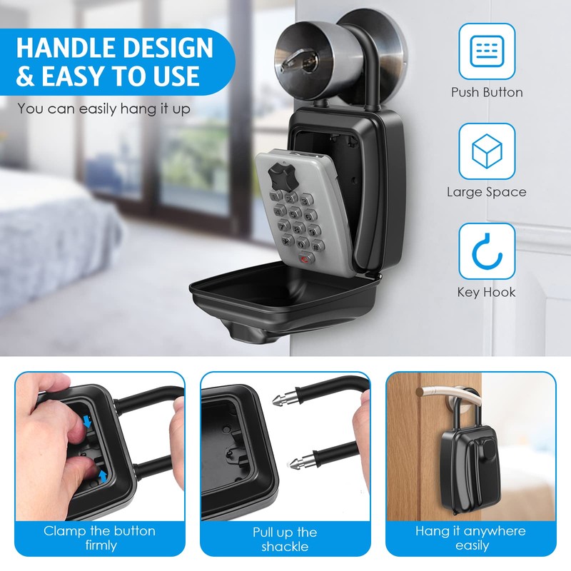 AMIR Key Lock Box Extra Large, Push Button Combination Lock,