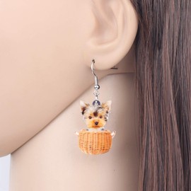 DOWAY Acrylic Lovely Basket Yorkshire Terrier Dog Earrings Dangle Drop Sweet Pet Jewellery For Women Girls Kids Charm Gift Acrylic Sandstone, Acrylic, Sandstone