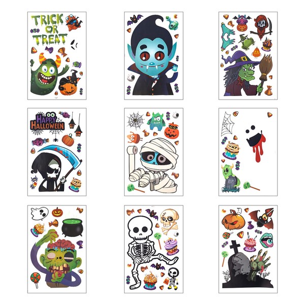 9 Sheets Halloween Window Decorations Sticker, 115 Cartoon Patterns Halloween