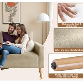 Homall Loveseat Sofa, Mid-Century Sleeper Sofa Couch, Fabric Upholstered 2-Seater Sofa for Living Room, Studio, Apartment (Beige)